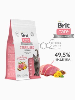 Корм Brit Care беззерновой с индейкой для стерилизованных кошек, 400 г