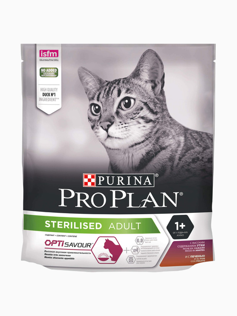 Корм PRO PLAN Sterilised OPTI SAVOUR для стерилизованных кошек, с уткой и печенью 400 г