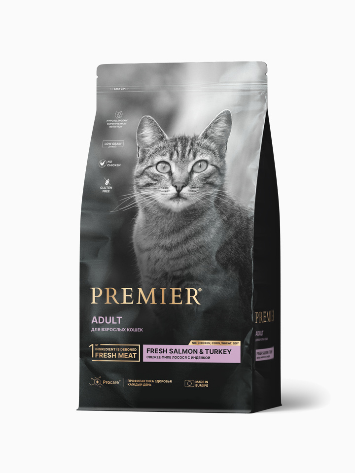 Корм Premier Adult Low Grain Salmon & Turkey (низкозерновой) для кошек, лосось с индейкой, 400 г