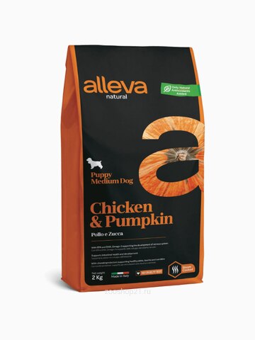 Корм Alleva Natural Puppy Medium Chicken & Pumpkin для щенков средних пород курица и тыква, 2 кг