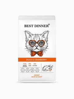 Корм Best Dinner Skin & Coat Duck & Cranberry для кошек, для ухода за кожей и шерстью, с уткой и клюквой, 400 г