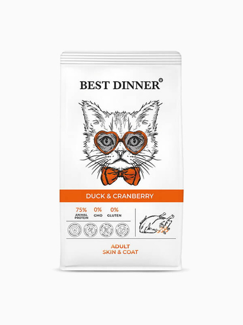 Корм Best Dinner Skin & Coat Duck & Cranberry для кошек, для ухода за кожей и шерстью, с уткой и клюквой, 400 г
