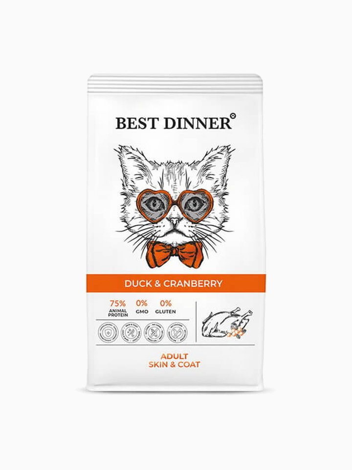 Корм Best Dinner Skin & Coat Duck & Cranberry для кошек, для ухода за кожей и шерстью, с уткой и клюквой, 400 г