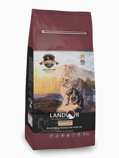 Корм Landor Indoor Cat для кошек живущих в помещении утка с рисом, 2 кг