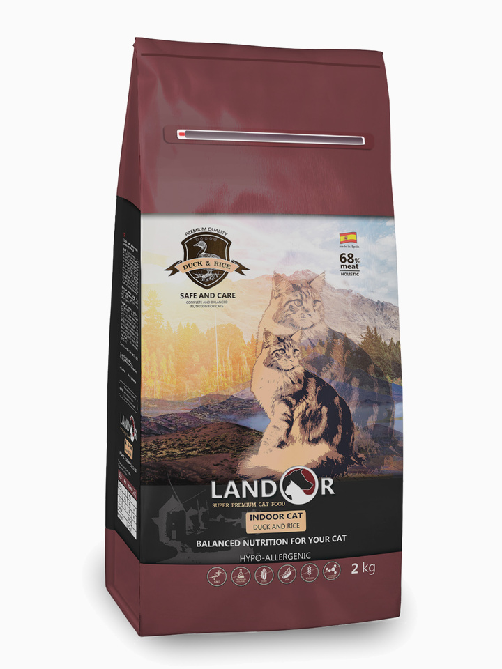 Корм Landor Indoor Cat для кошек живущих в помещении утка с рисом, 2 кг