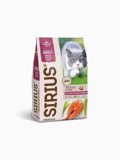 Корм SIRIUS для взрослых кошек, лосось и рис, 400 г