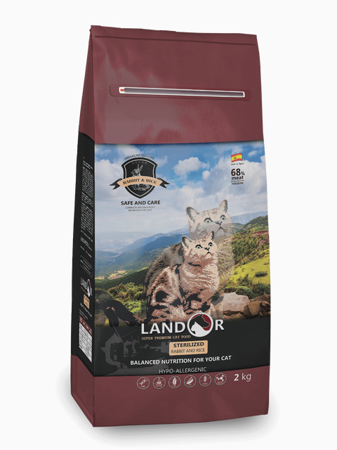 Корм Landor Sterilized Rabbit & Rice для стерилизованных кошек или с избыточным весом кролик с рисом, 400 г