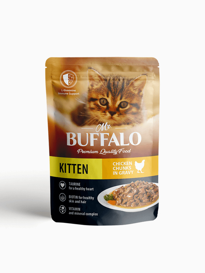 Корм Mr.Buffalo Kitten для котят нежный цыпленок в соусе, 85г
