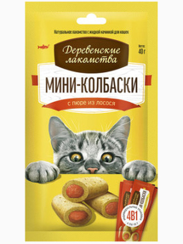 Деревенские лакомства "Мини-колбаски с пюре из лосося", 40 г