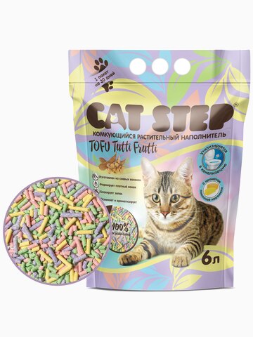 CAT STEP Tofu Tutti Frutti, комкующийся, растительный, 6 л, 2.7 кг