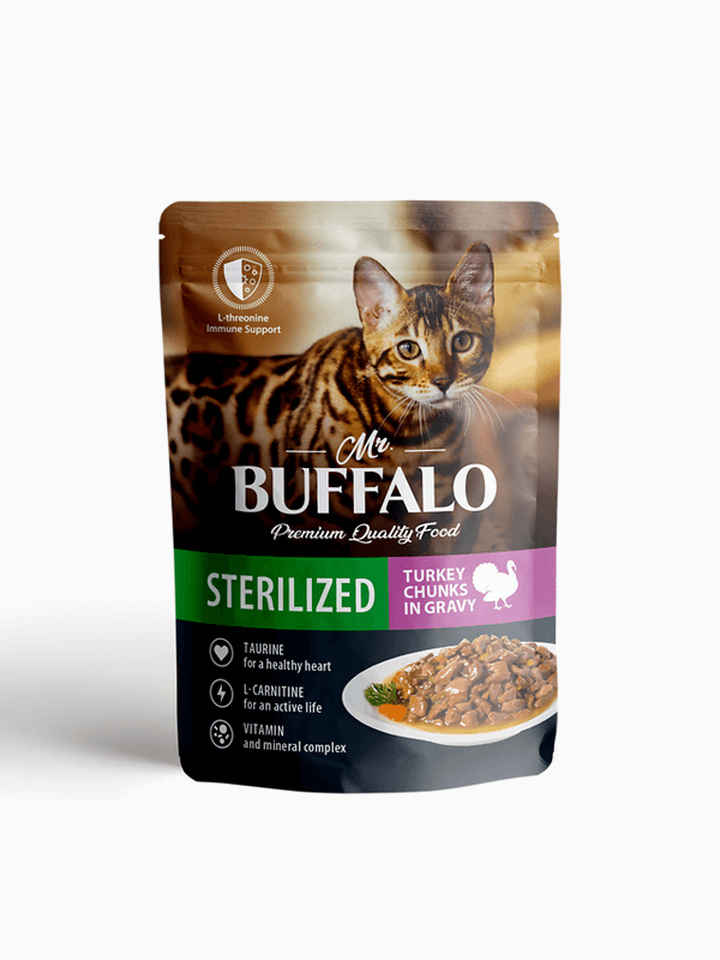Корм Mr.Buffalo Sterilized для стерилизованных кошек и котов индейка в соусе, 85г