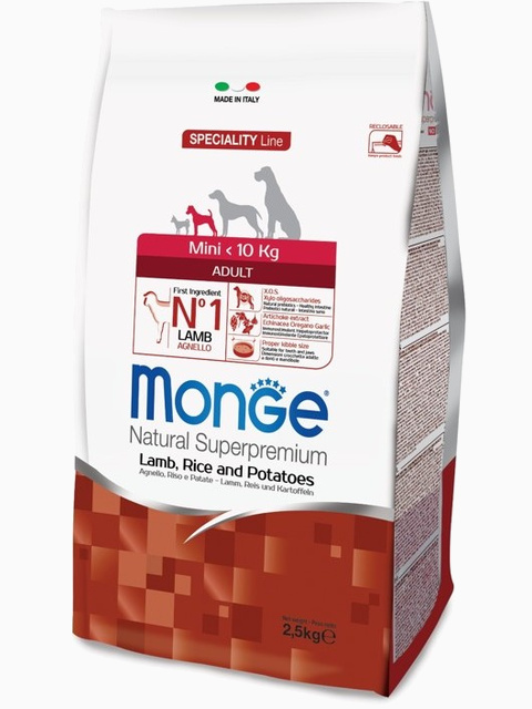 Корм Monge Dog Speciality Mini корм для взрослых собак мелких пород ягненок с рисом и картофелем, 2.5 кг