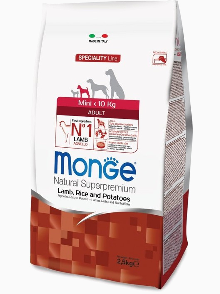 Корм Monge Dog Speciality Mini корм для взрослых собак мелких пород ягненок с рисом и картофелем, 2.5 кг