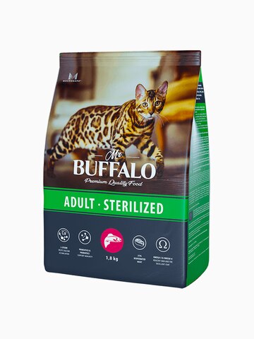 Корм MR.BUFFALO ADULT STERILIZED для взрослых кастрированных котов и стерилизованных кошек с лососем, 1.8 кг