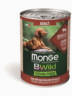 Корм Monge Dog BWild GRAIN FREE беззерновые консервы из ягненка с тыквой и кабачками для взрослых собак всех пород 400г