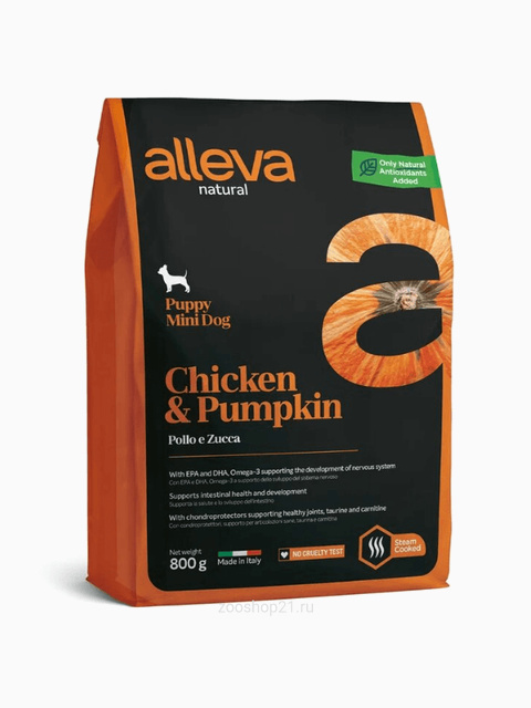 Корм Alleva Natural Puppy Mini Chicken & Pumpkin для щенков малых пород курица и тыква, 800 г
