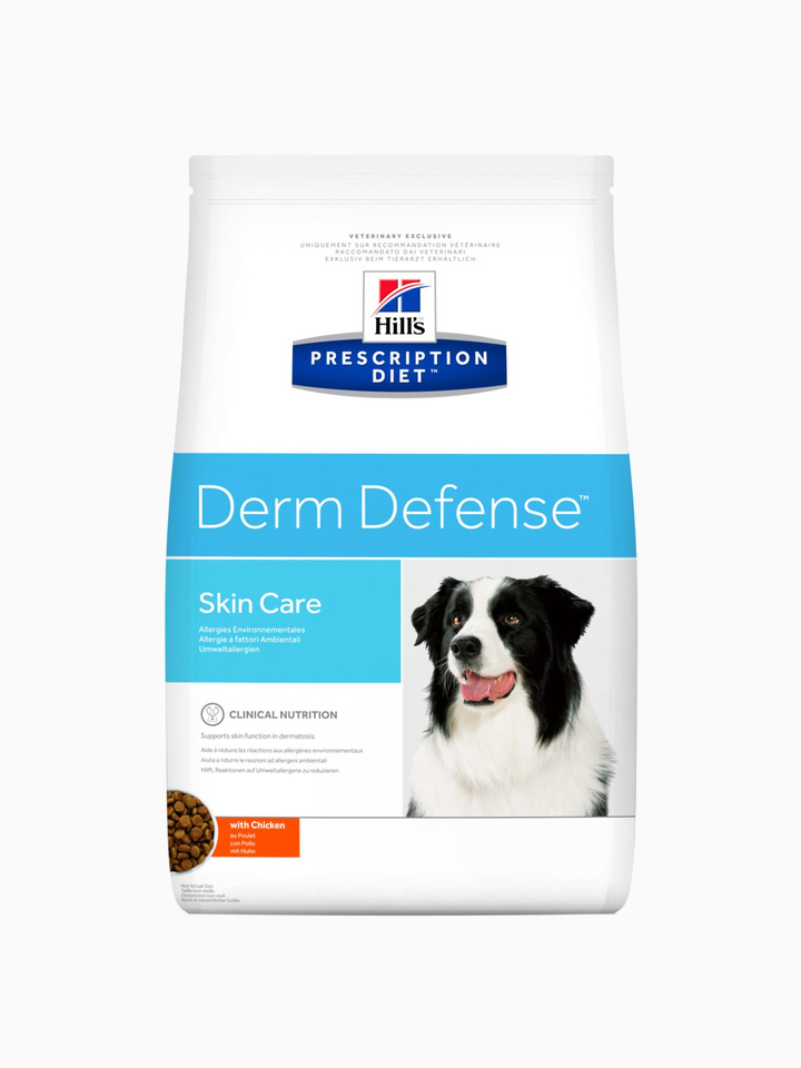 Корм Hill's Prescription Diet Derm Defense Skin Care для собак для кожи и при аллергии на компоненты окружающей среды с курицей, 12 кг