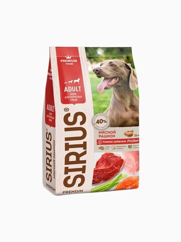 Корм SIRIUS для взрослых собак, мясной рацион, 2 кг