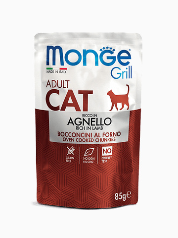 Корм Monge Cat Grill Pouch паучи для взрослых кошек новозеландский ягненок, 85г