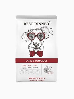 Корм Best Dinner Sensible Medium & Maxi Lamb & Tomatoes для собак средних и крупных пород, склонных к аллергии и проблемам с пищеварением, с ягненком и томатами, 3 кг