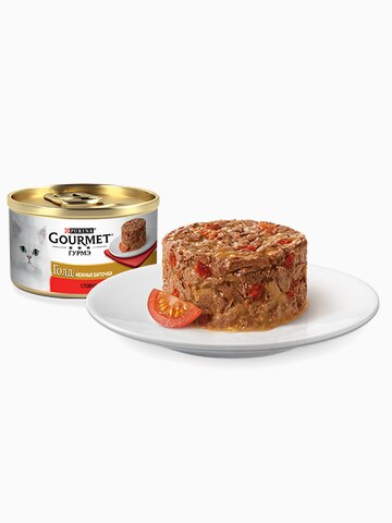 Консервы "Gourmet Gold нежные биточки" для кошек с говядиной и томатом, 85 г