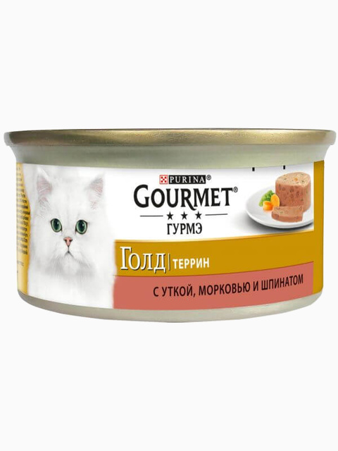 Консервы Gourmet Голд Террин для кошек, утка, морковь и шпинат, 85 г