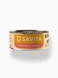 SAVITA консервы для кошек и котят "Цыплёнок с лососем", 100 г