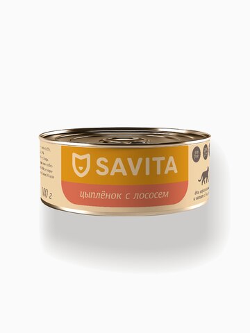 SAVITA консервы для кошек и котят "Цыплёнок с лососем", 100 г