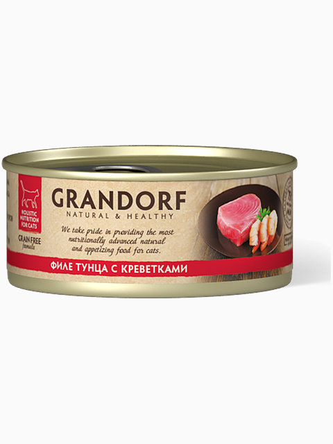 Корм GRANDORF Филе тунца с креветками для кошек всех возрастов, 70 г
