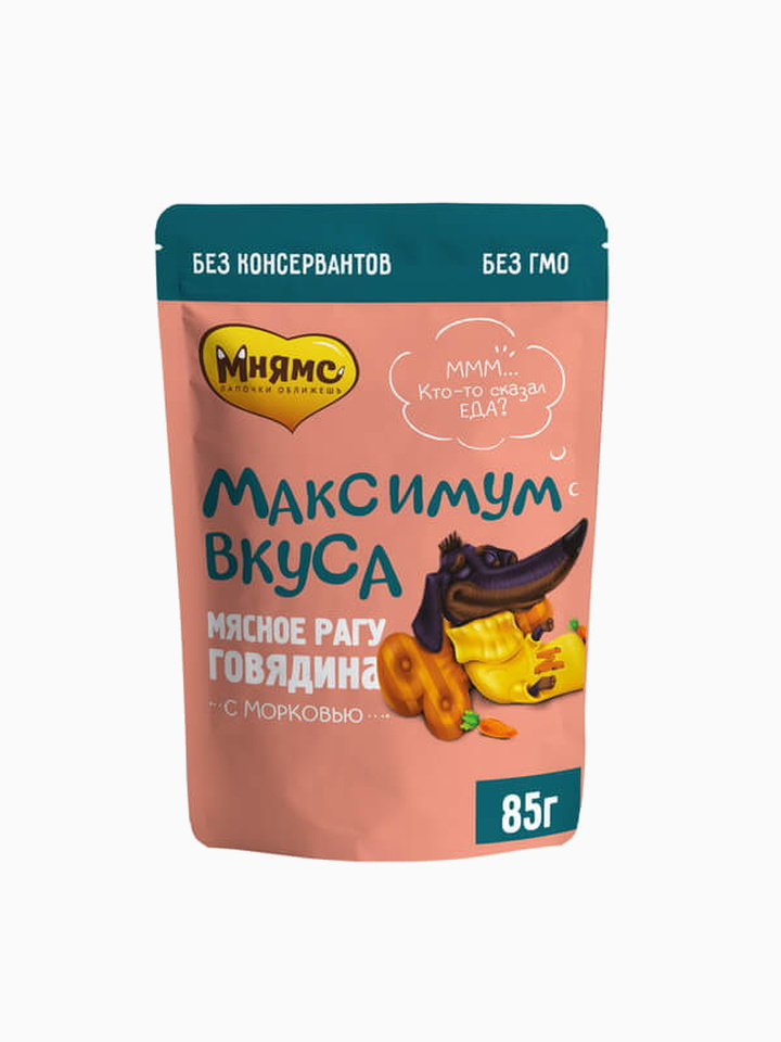 Корм Мнямс мясное рагу с говядиной и морковью для собак "Максимум вкуса", 85 г
