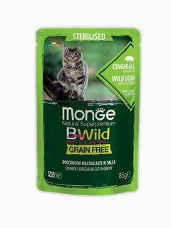 Корм Monge Cat BWild GRAIN FREE из мяса дикого кабана с овощами для стерилизованных кошек, 85г