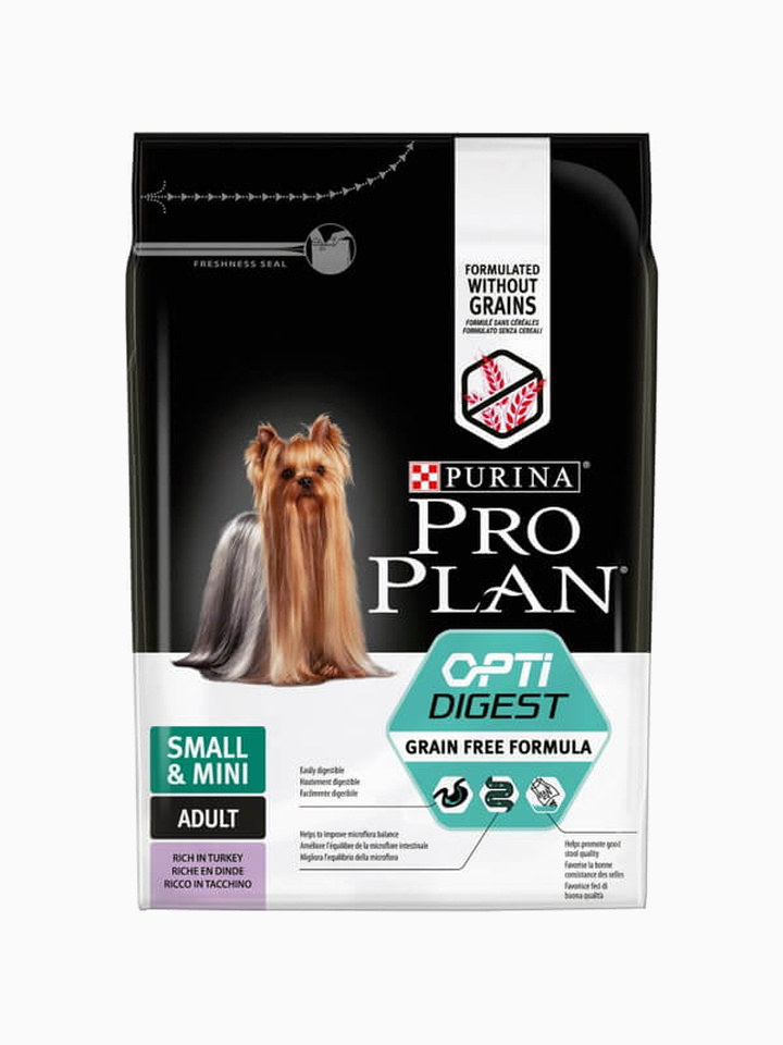 Корм PRO PLAN Small & Mini OPTI DIGEST беззерновой для собак малых и миниатюрных пород с чувствительным пищеварением, с индейкой, 2.5 кг
