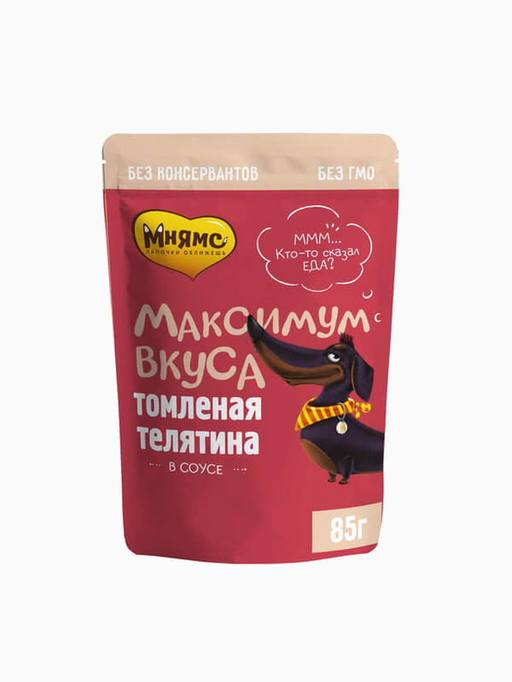Корм Мнямс томленая телятина в соусе для собак "Максимум вкуса" 85 г