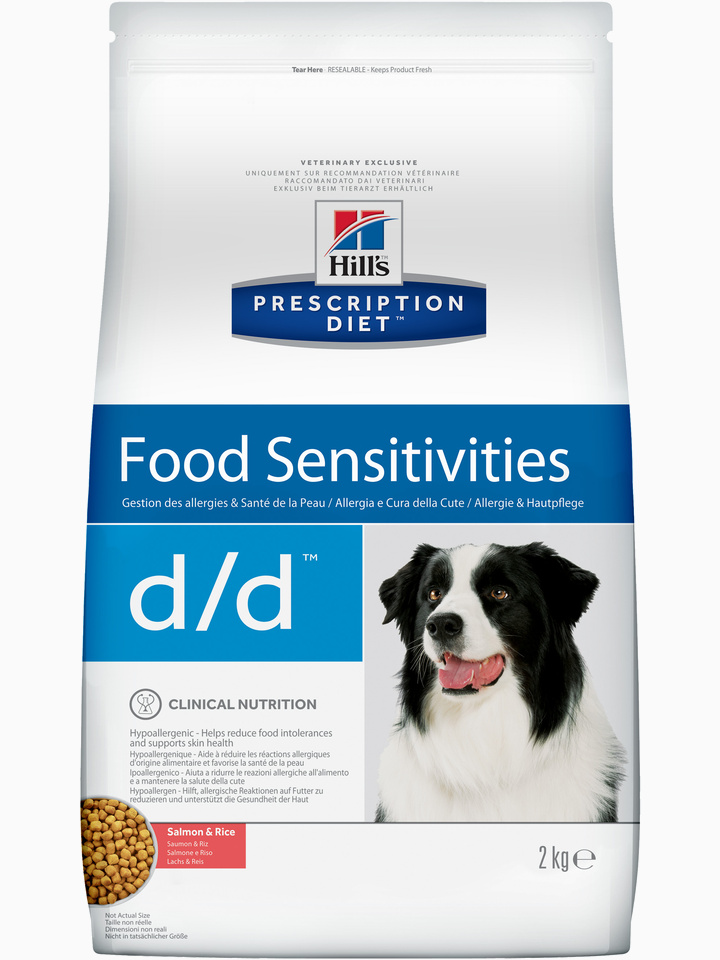 Корм Hill's Prescription Diet d/d Food Sensitivities для собак диета для поддержания здоровья кожи и при пищевой аллергии лосось и рис, 12 кг