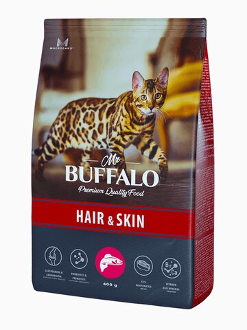 Корм MR.BUFFALO ADULT HAIR & SKIN для взрослых кошек с чувствительной кожей и шерстью с лососем, 400 г