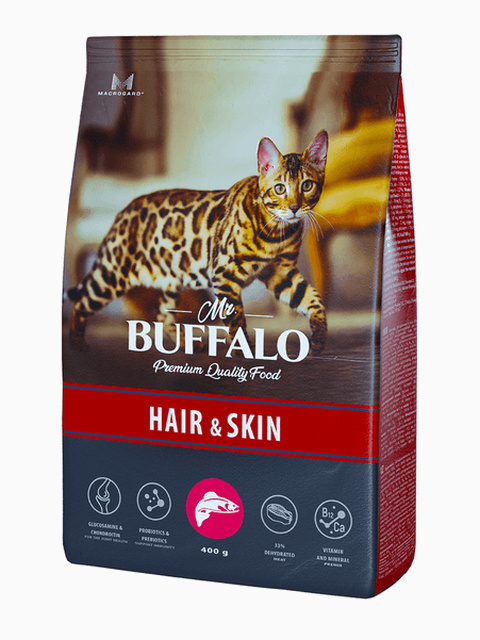 Корм MR.BUFFALO ADULT HAIR & SKIN для взрослых кошек с чувствительной кожей и шерстью с лососем, 400 г