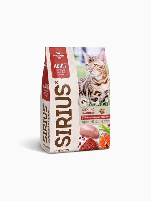 Корм SIRIUS для взрослых кошек мясной рацион, 1,5 кг