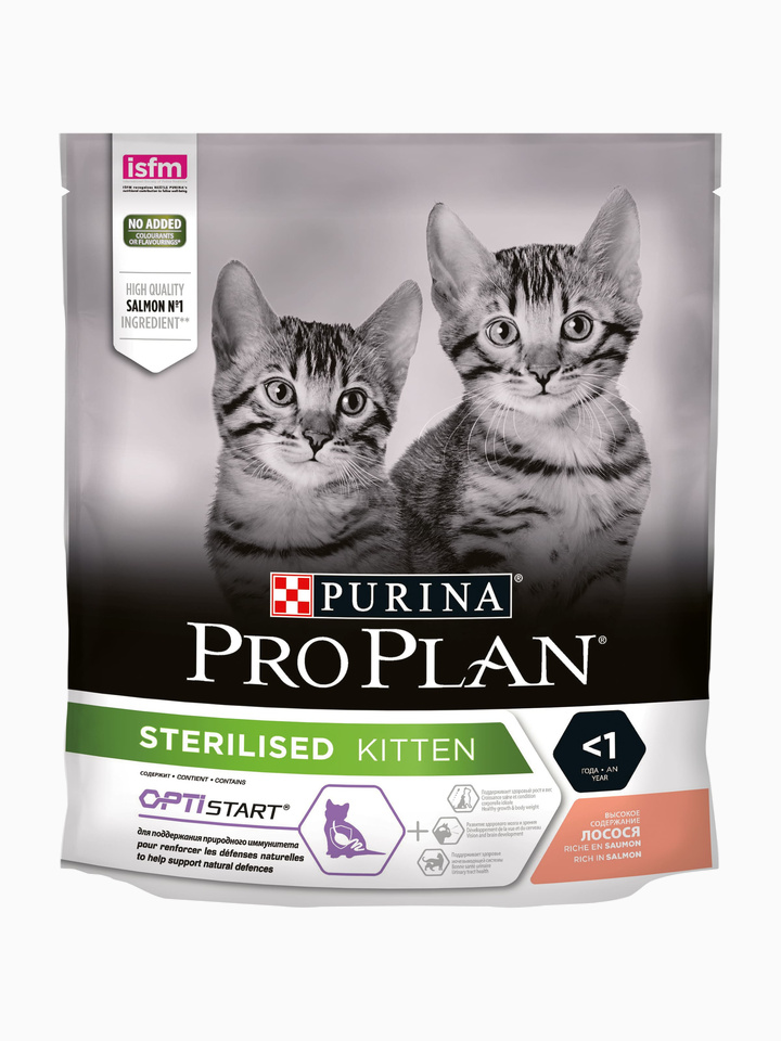 Корм PRO PLAN Sterilised KITTEN OPTI START (комплекс для поддержания природного иммунитета) для стерилизованных котят с лососем, 400 г