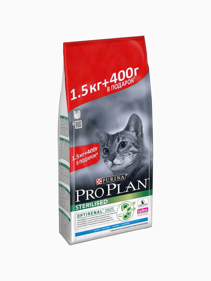 Корм Pro Plan Sterilised для стерилизованных кошек с кроликом, 1.5 кг +400 г в ПОДАРОК