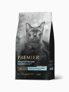 Корм Premier Sterilised Low Grain Salmon & Turkey (низкозерновой) для стерилизованных кошек, лосось с индейкой, 400 г