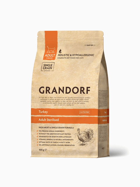 Корм Grandorf Sterilised Holistic Turkey для стерилизованных кошек, с индейкой, 400 г