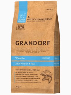Корм Grandorf Adult All Breeds для собак всех пород (низкое содержание зерна) белая рыба с рисом, 10 кг