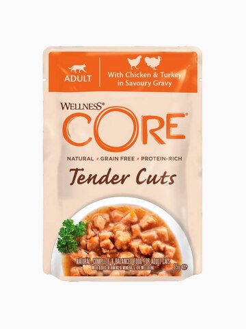 Корм Wellness CORE TENDER CUTS для кошек, курица с индейкой в виде нарезки в соусе, 85 г