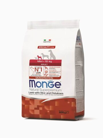 Корм Monge Dog Speciality Mini корм для взрослых собак мелких пород ягненок с рисом и картофелем, 800 г