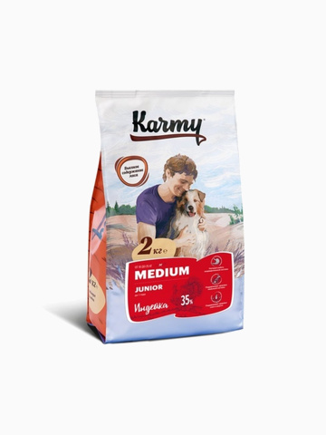 Корм Karmy Medium Junior для щенков средних пород с индейкой, 2 кг