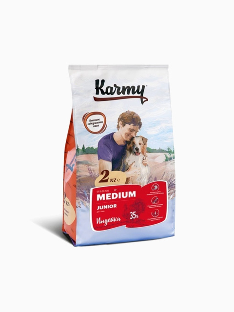 Корм Karmy Medium Junior для щенков средних пород с индейкой, 2 кг