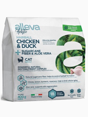 Корм Alleva Holistic Cat Hairball Chicken & Duck для кошек для вывода шерсти из желудка курица/утка/волокна сахарного тростника и женьшень, 400 г
