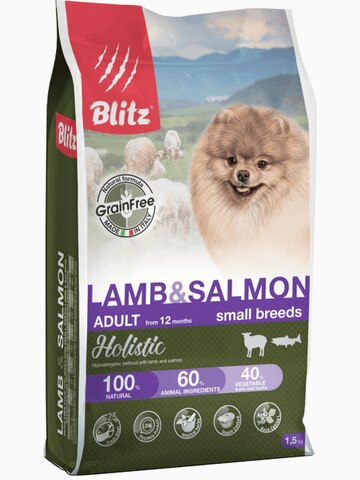 Корм Blitz Holistic Lamb & Salmon Small Breeds (беззерновой) для собак малых пород, ягненок и лосось, 500 г