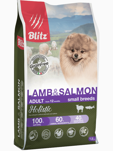 Корм Blitz Holistic Lamb & Salmon Small Breeds (беззерновой) для собак малых пород, ягненок и лосось, 500 г