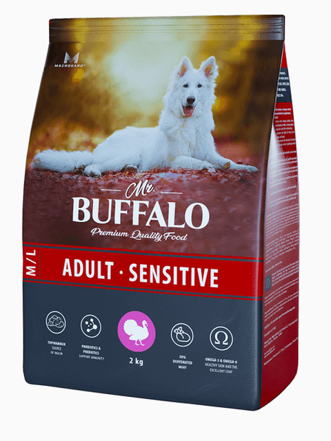 Корм MR.BUFFALO M/L SENSITIVE для взрослых собак средних и крупных пород с индейкой, 2 кг